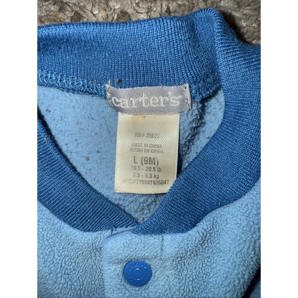 9 Month Carter's‎ VINTAGE Bue Fleece Lion Footed Snap Up Sleeper